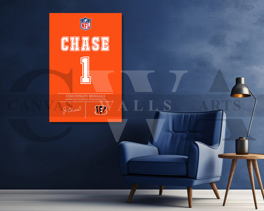 Ja'Marr Chase Canvas Wall Art NFL Jersey Poster Canvas Frame Ready To Hang
