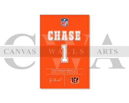 Ja'Marr Chase Canvas Wall Art NFL Jersey Poster Canvas Frame Ready To Hang