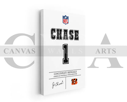 Ja'Marr Chase Canvas Wall Art NFL Jersey Poster Canvas Frame Ready To Hang
