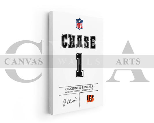 Ja'Marr Chase Canvas Wall Art NFL Jersey Poster Canvas Frame Ready To Hang