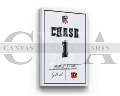 Ja'Marr Chase Canvas Wall Art NFL Jersey Poster Canvas Frame Ready To Hang