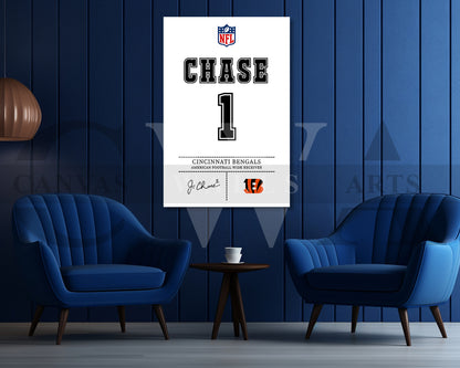 Ja'Marr Chase Canvas Wall Art NFL Jersey Poster Canvas Frame Ready To Hang