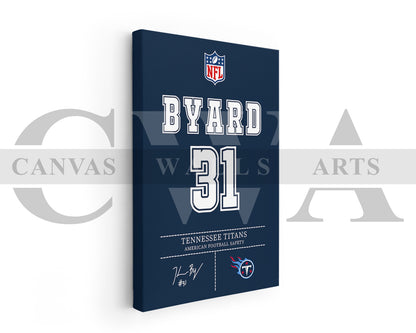 Kevin Byard III Jersey Canvas Wall Art NFL Jersey Poster Print Sports Canvas Print