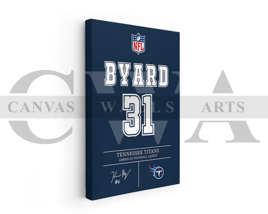 Kevin Byard III Jersey Canvas Wall Art NFL Jersey Poster Print Sports Canvas Print