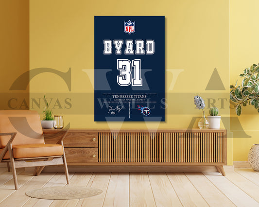 Kevin Byard III Jersey Canvas Wall Art NFL Jersey Poster Print Sports Canvas Print