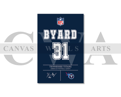 Kevin Byard III Jersey Canvas Wall Art NFL Jersey Poster Print Sports Canvas Print