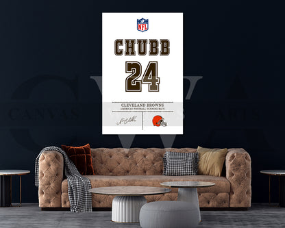 Nick Chubb Jersey Canvas Wall Art NFL Jersey Poster Print Sports Canvas Frame Ready To Hang