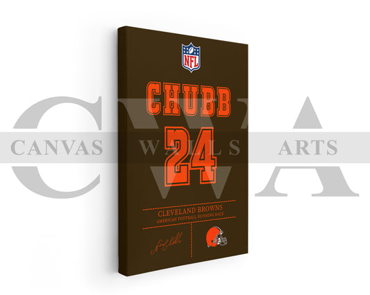 Nick Chubb Jersey Canvas Wall Art NFL Jersey Poster Print Sports Canvas Print