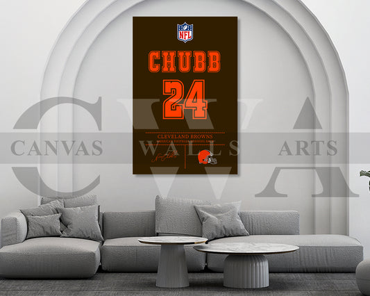 Nick Chubb Jersey Canvas Wall Art NFL Jersey Poster Print Sports Canvas Print