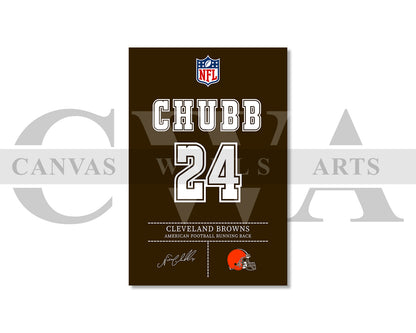 Nick Chubb Jersey Canvas Wall Art NFL Jersey Poster Print American Football Canvas Print